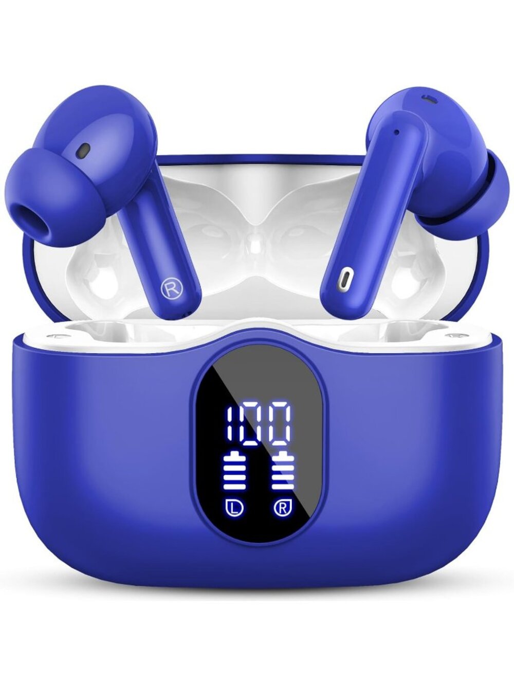 Wireless Blue Bass Stereo Noise Cancelling Mic LED Display Bluetooth 5.4 Earbud